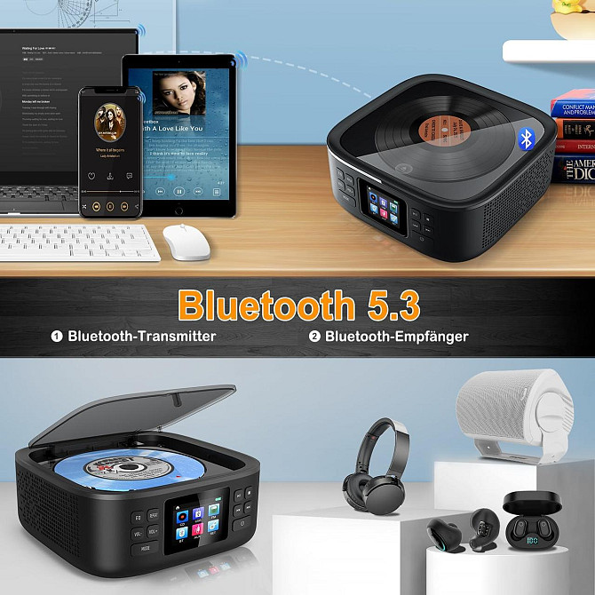CD-плеєр портативний, програвач компакт-дисків з Bluetooth FM-радіо, стереодинаміками, пультом з акумулятором 3000 мАгод Київ - фото 4