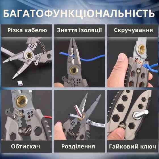 Инструмент для снятия изоляции 16 в 1, обжима клемм, зачистки проводов Мультитул стриппер XG-28 Киев