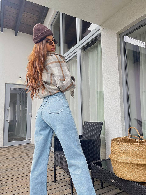 Женские голубые джинсы трубы-палаццо коттон 100% Голубой, 36 Одесса - изображение 4