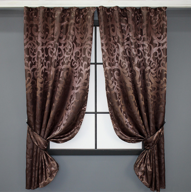 Комплект коротких штор VR-Textil Жакард Вензель №092ш Коричневий 130х170 см 2 шт (35-0018) Київ - фото 1