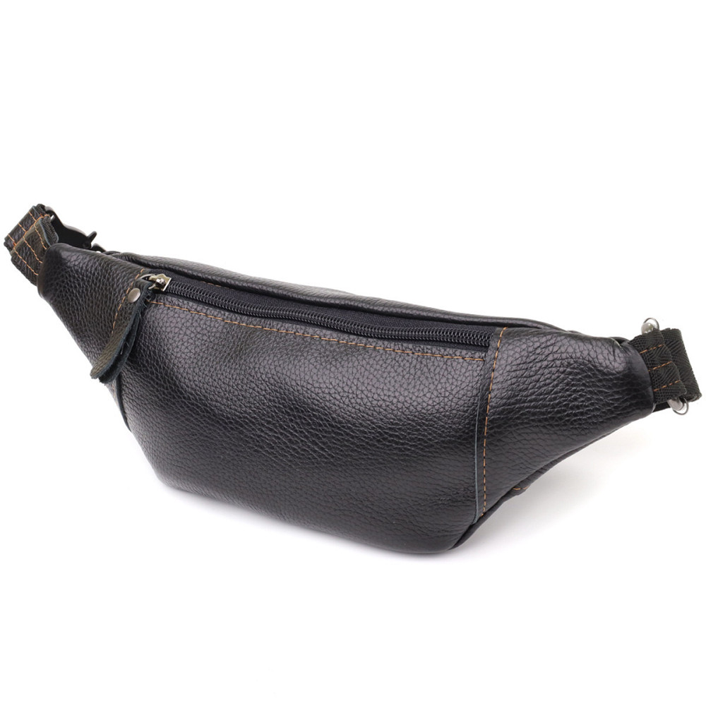 Приваблива сумка-бананка для чоловіків з натуральної шкіри зернистої Shvigel 23127 Чорний Київ - фото 2