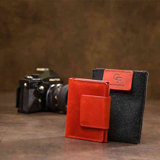 Шкіряна вінтажна візитниця Червоний (GRANDE PELLE) Київ