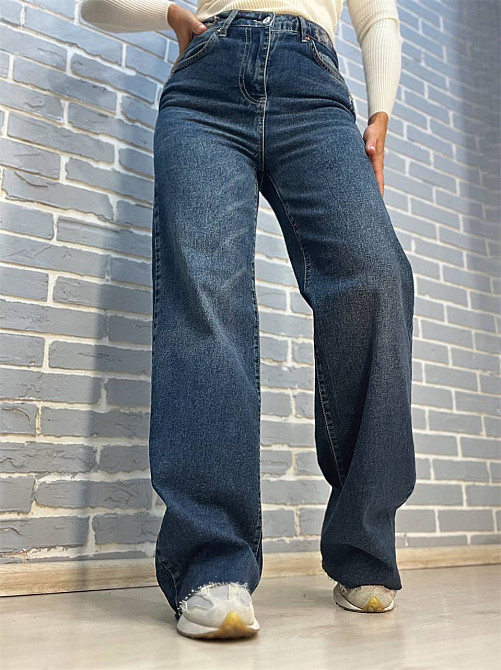 Джинси жіночі Twin 1341 палаццо рівні від стегна стрейч відрізний низ, синій, 38, 38, 82 см, 114 см Київ - фото 2