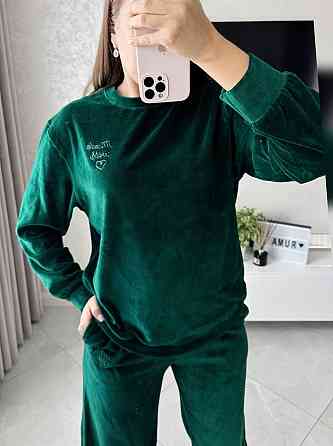 Женский прогулочный костюм двойка из хлопкового велюра Изумрудный, 42 Одесса