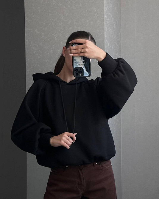 Жіноча базова тепла худі оверсайз трьохнитка на флісі Одеса - фото 1