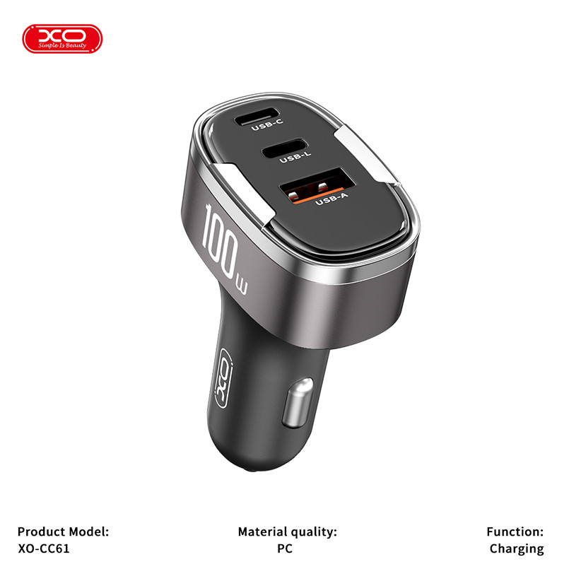 Автомобільний зарядний пристрій XO CC61 Smart USB/Type-C/Lightning 100W срібний Львів - фото 5