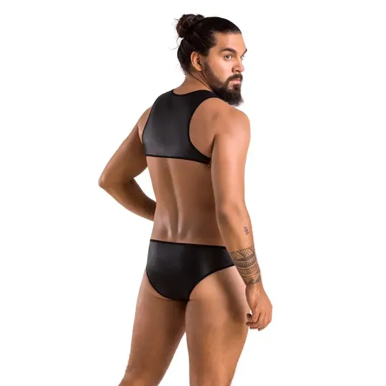 Чоловіче шкіряне боді Passion 056 ADAM L/XL Black, заклепки Львів