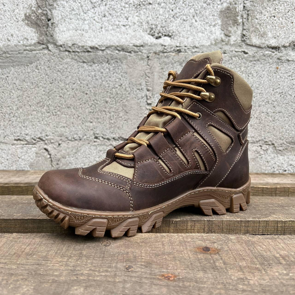 Тактичні черевики коричневі, демісезонні, шкіряні, посилена п’ятка, прошиті, комфортні для активного відпочинку Львів - фото 9