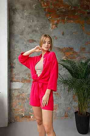 Костюм-двійка жіночий літній креп-жатка Малиновий L Харків