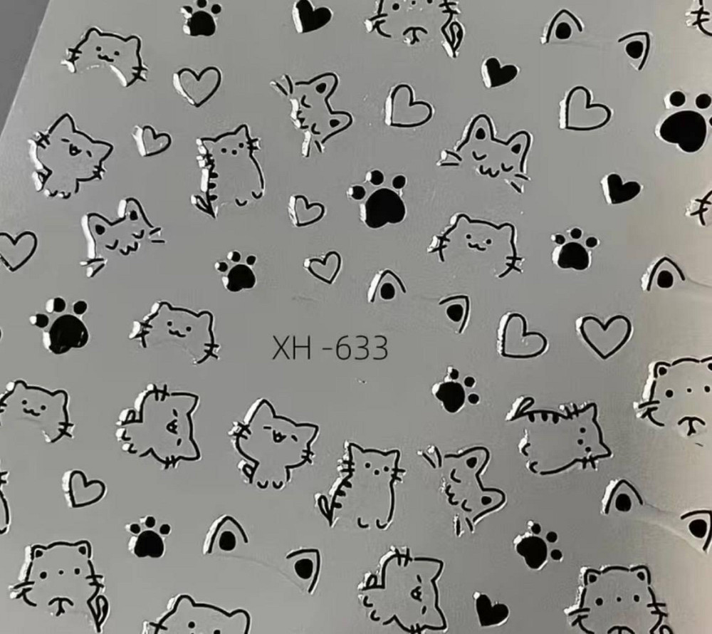 Наліпки на нігті котики чорно-білі 1 лист, слайдер дизайн для манікюру, наклейки лапки сердечка kawaii Київ - фото 4