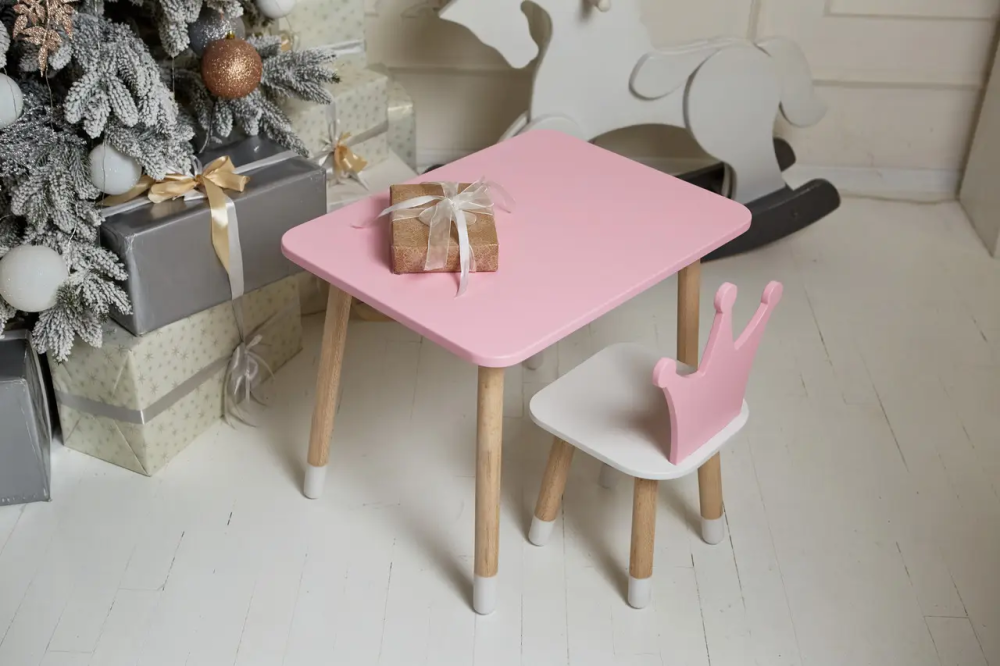 Дитячий прямокутний столик (Рожевий) та стільчик Корона (Рожева з білим) Київ - фото 7