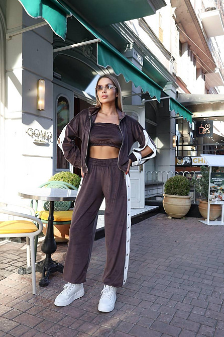 Стильный женский повседневный костюм тройка плотный плюшевый велюр Шоколад, 42/44 Одесса - изображение 8