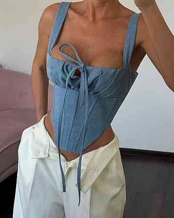 Жіночий стильний романтичний корсет з акцентом на талію стрейч+гіпюр Синій, 46/48 Одеса