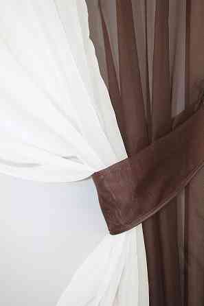 Кухонные шторы VR-Textil № 090к с ламбрекеном и подвязками венге с молочным 280х170 см (52-0015) Киев