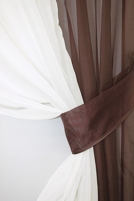 Кухонные шторы VR-Textil № 090к с ламбрекеном и подвязками венге с молочным 280х170 см (52-0015) Киев - изображение 3