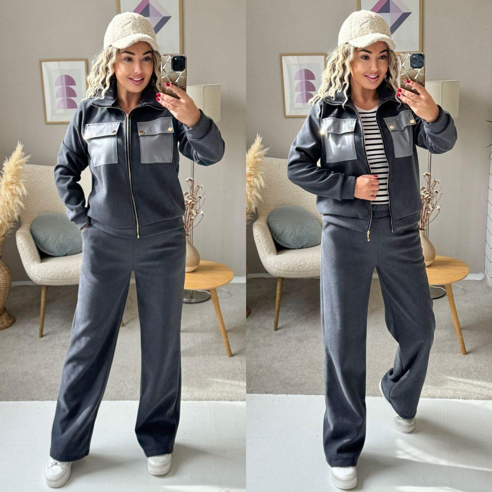 Женский стильный костюм двойка: кофта и штаны вельвет на плотном флисе Графит, 42/44 Одесса - изображение 1