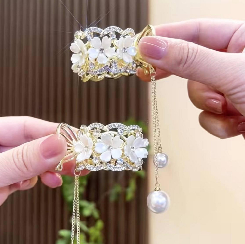 Заколка краб для волосся з квітами та перлинами, декоративна заколка метелик Київ - фото 4