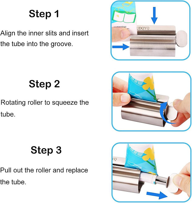 Держатель тюбика UDQYQ Metal Tube Squeezer нержавеющая сталь синий набор 3 шт ручной выжиматель для зубной Киев - изображение 3