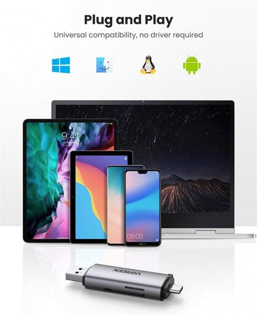 Кардрідер 2- в-1 TF/SD Ugreen CM185 50706 USB & USB-C (Серій) Николаев - изображение 7