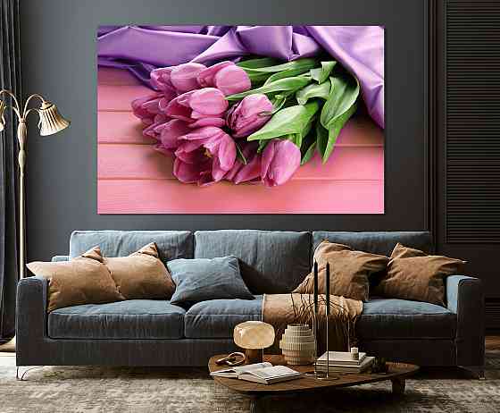 Картина полотно у вітальню / спальню  Рожеві Тюльпани    MLP_392 ( 60х30см ) 50x100 см Київ
