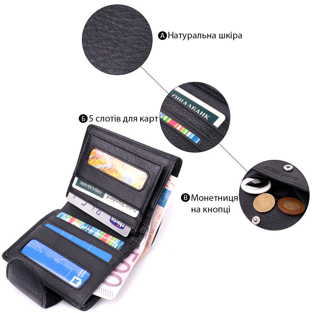 Надежный кошелек для женщин вертикального типа из натуральной кожи Черный (ST Leather) Киев - изображение 8