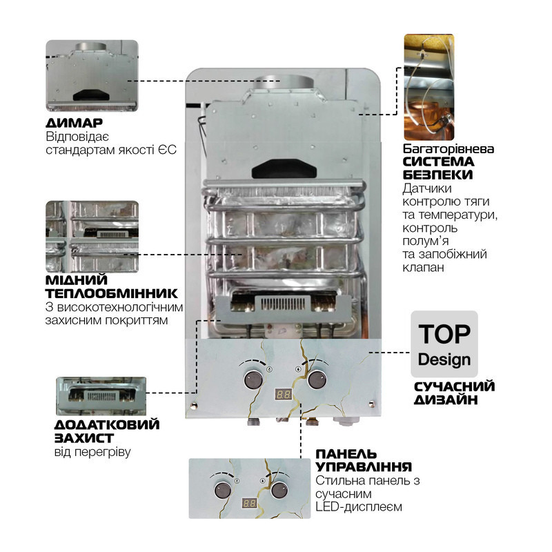 Газова колонка MIXXUS GWH-0510 BASIC GLASS димохідна 10 л/хв    ( WH0026 ) 28067 Харків - фото 4