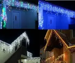 Синий Новогодняя праздничная гирлянда бахрома 120 Led прозрачный провод 3х0.5 м Коломия