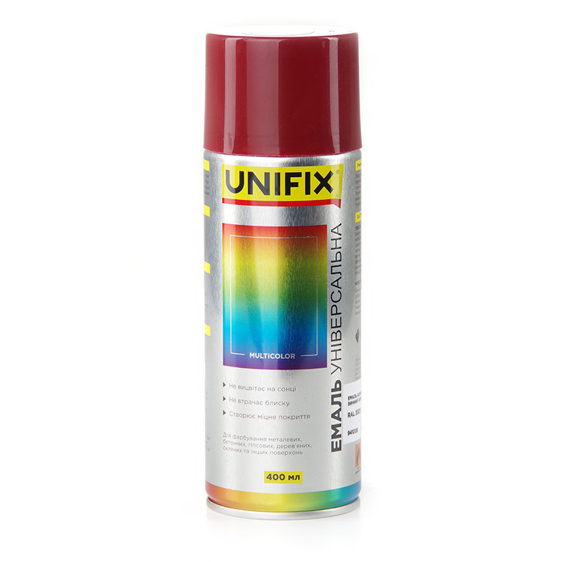 Эмаль акриловая универсальная RAL 3005 Винный красный гл. 400мл UNIFIX Ровно - изображение 2