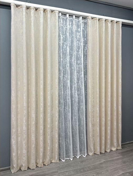 Комплект штор VR-Textil Жакард Мармур 100х270 2шт і Тюль 400х270 1763ш-1400т Молочний з білим 71-021/2 Київ - фото 3