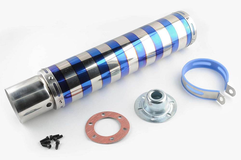 Глушник (тюнінг) 420 * 100mm, кріп. Ø78mm (нержавіюча сталь, зебра, кольоровий, прямоток, mod:7) Київ - фото 1