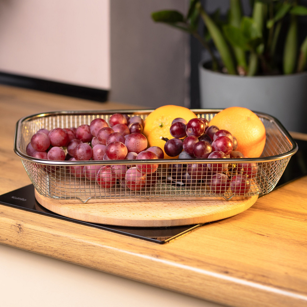 Сито-кошик для миття овочів та фруктів 37.5х27.5х6.8 см друшляк з нержавіючої сталі HP-19-23-L Коломия - фото 7