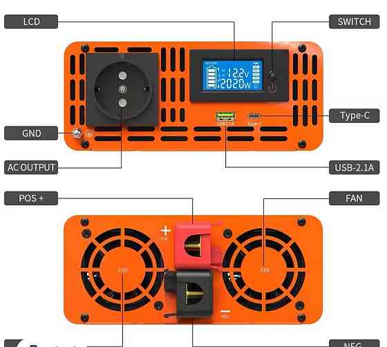 Інвертор напруги Datouboss 12В на 220В потужністю 2000Вт. Харків