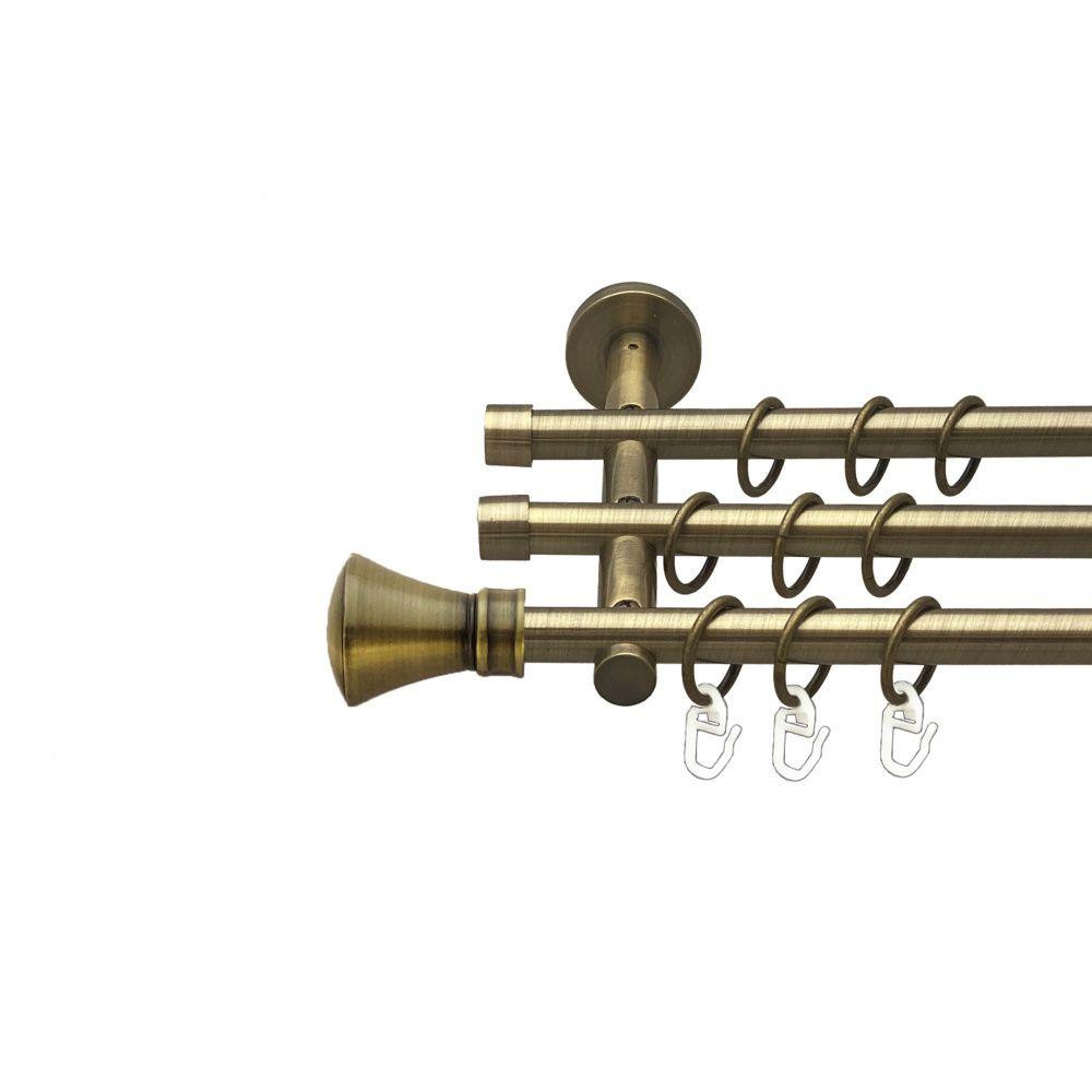 Карниз Orvit Люксор металевий трирядний циліндр (20 см) гладка труба кільце металеве Антик 16\16\16 мм 240 см (00-00015763) Львів - фото 1