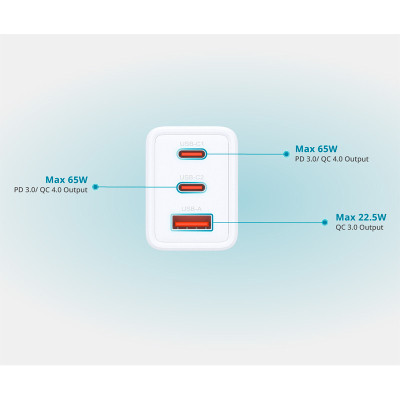 Зарядний пристрій D-Link 2xUSB-C + 1xUSB-A 65W GaN white (DCP-651) Вінниця - фото 9