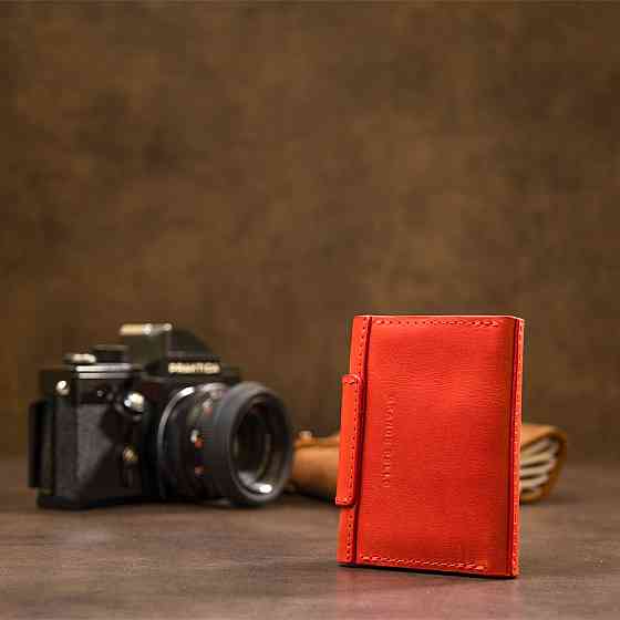 Шкіряна вінтажна візитниця GRANDE PELLE 11407 Червоний Київ