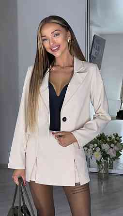 Женский базовый костюм двойка: жакет и юбка-шорты костюмная ткань Беж, 42/44 Одесса