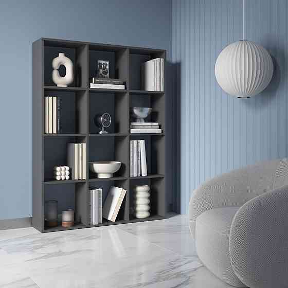 Стелаж VAYS M-8 Антрацит, книжкова полиця на 12 комірок, ЛДСП, 108×29×143 см - для дому, офісу, дитячої або вітальні Львів