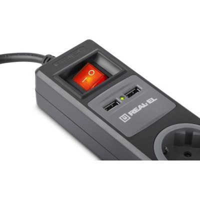 Сетевой удлинитель REAL-EL RS-3 USB CHARGE 1.8m, black (EL122500001) Винница - изображение 7