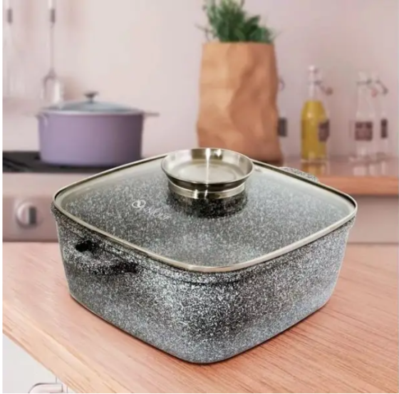 Котел квадратний з антипригарним покриттям Granite Coating UNIQUE UN-5204, кришка, 2.4 л, 20 см Київ
