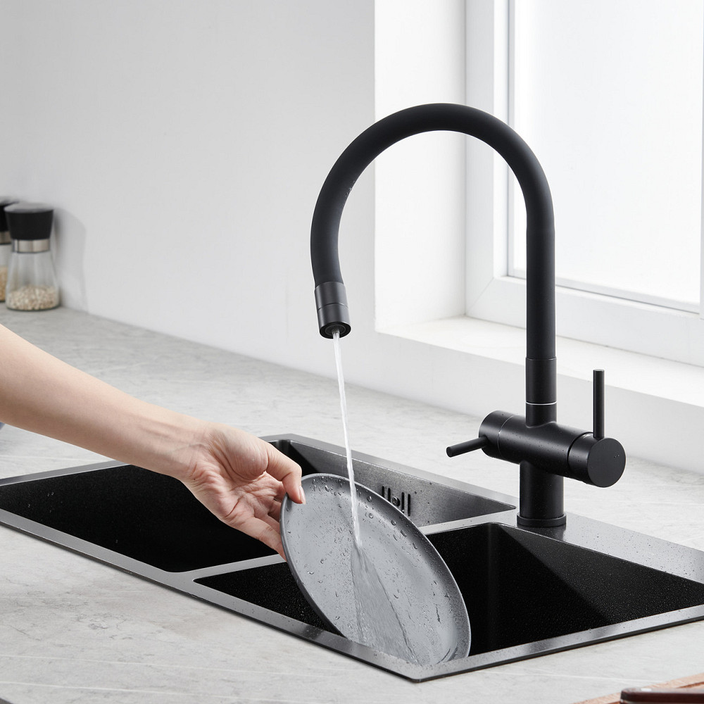 Кухонний змішувач Koer KB-72002-05 з виходом для питної води латунь чорний  (KR3384) Чернівці - фото 3