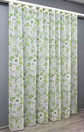 Тюль VR-Textil 1809т Flora Батист Білий з салатовим  300х270 см (40-104) Київ