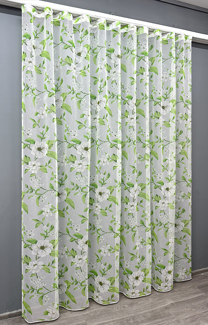 Тюль VR-Textil 1809т Flora Батист Білий з салатовим  300х270 см (40-104) Київ - фото 3