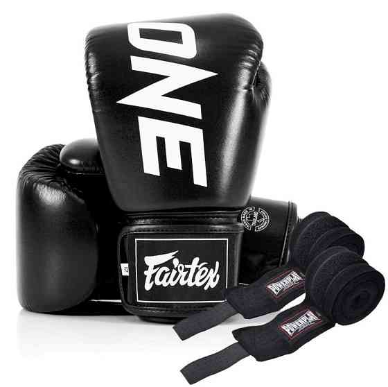 Боксерські рукавиці Fairtex BGV1-ONE (натуральна шкіра) Black 14 унцій (бинти в комплекті) Каменское