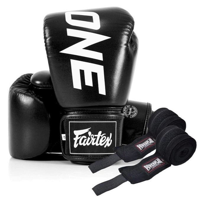 Боксерські рукавиці Fairtex BGV1-ONE (натуральна шкіра) Black 14 унцій (бинти в комплекті) Каменское - изображение 1