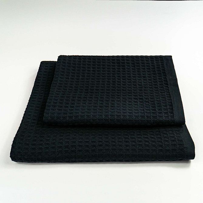 Комплект вафельних рушників 2шт YouStar 50х90см, 70х140см 320г/м2 (Чорний) Суми - фото 1