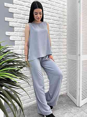 Літній костюм зі штанами палаццо "Stellar" оптом | Норма і батал | Розпродаж моделі Графіт, 46-48 Київ