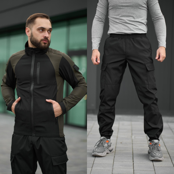 Чоловічий костюм Intruder Softshell куртка спортивна і штани карго весна осінь хакі+чорний Одеса