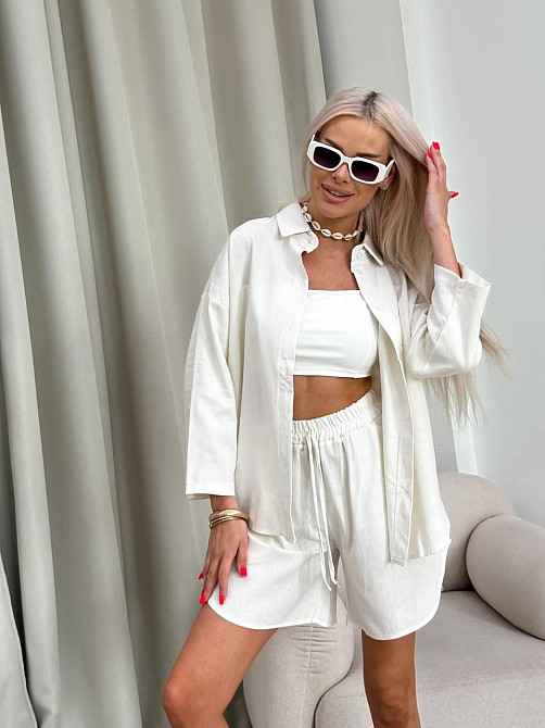 Костюм женский летний лен Молочный 48/52 Харьков - изображение 1