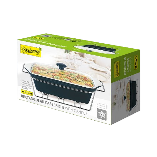 Марміт прямокутний 2,8л 38,75см кераміка скляна кришка + метал.підставка чорний MR-11561-73 Maestro Житомир - фото 2