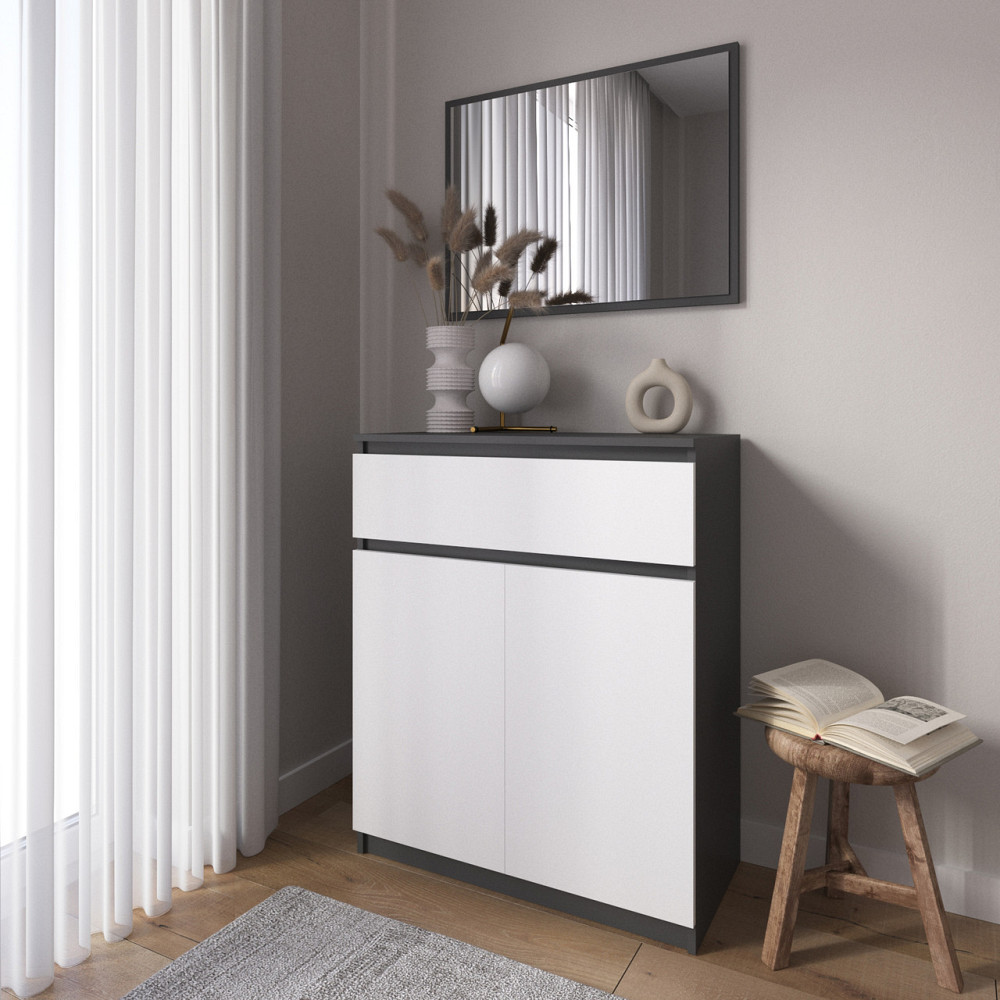 Комод тумба VAYS R-23 Антрацит-Білий фасад, з шухлядою та відділенням з полицями, без ручок, ЛДСП, 80×40×98 см - для дому, спальні, передпокою Львів - фото 1